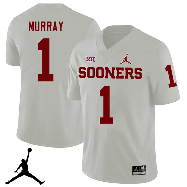 Jordan Brand Men #1 Kyler Murray Oklahoma Sooners 2018 College Football Jerseys Sale-White - Click Image to Close